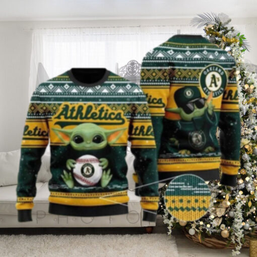 Baby Yoda Baseball Oakland Athletics Ugly Christmas Sweater