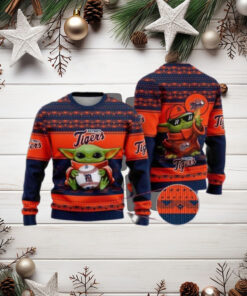 Baby Yoda Detroit Tigers Baseball Holiday Ugly Christmas Sweater