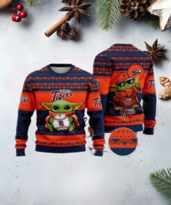 Baby Yoda Detroit Tigers Baseball Holiday Ugly Christmas Sweater