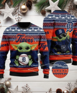 Baby Yoda Detroit Tigers Festive Celebration Ugly Christmas Sweater