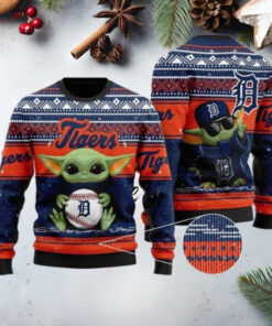 Baby Yoda Detroit Tigers Festive Celebration Ugly Christmas Sweater