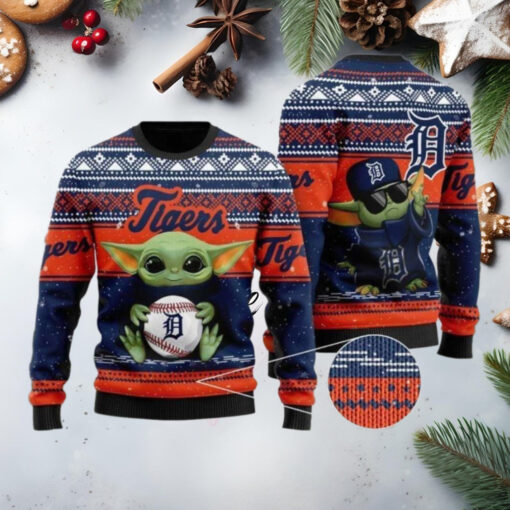 Baby Yoda Detroit Tigers Festive Celebration Ugly Christmas Sweater