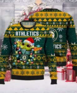 Baby Yoda Oakland Athletics Christmas Lights Ugly Sweater