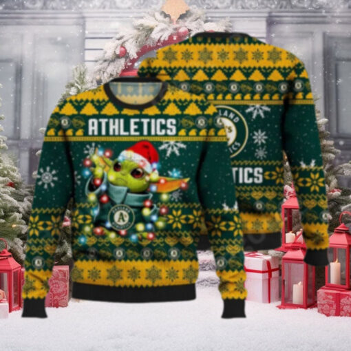 Baby Yoda Oakland Athletics Christmas Lights Ugly Sweater