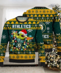 Baby Yoda Oakland Athletics Christmas Lights Ugly Sweater