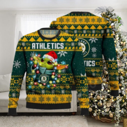 Baby Yoda Oakland Athletics Christmas Lights Ugly Sweater