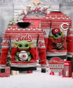 Baby Yoda With Reds Hat Ugly Christmas Sweater