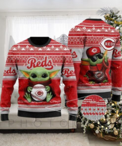 Baby Yoda With Reds Hat Ugly Christmas Sweater