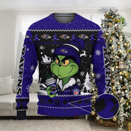 Baltimore Ravens The Grinch Drink Coffee Ugly Christmas Sweater