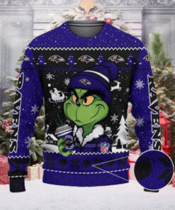 Baltimore Ravens The Grinch Drink Coffee Ugly Christmas Sweater