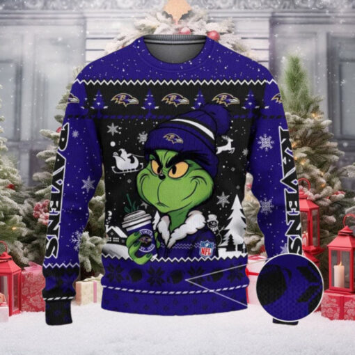 Baltimore Ravens The Grinch Drink Coffee Ugly Christmas Sweater