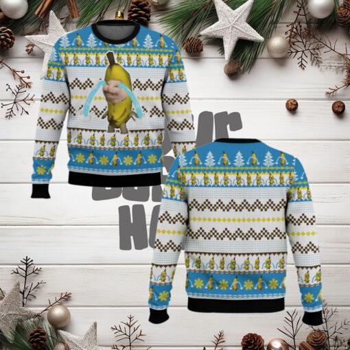 Banana Cat Crying Christmas Ugly Sweater