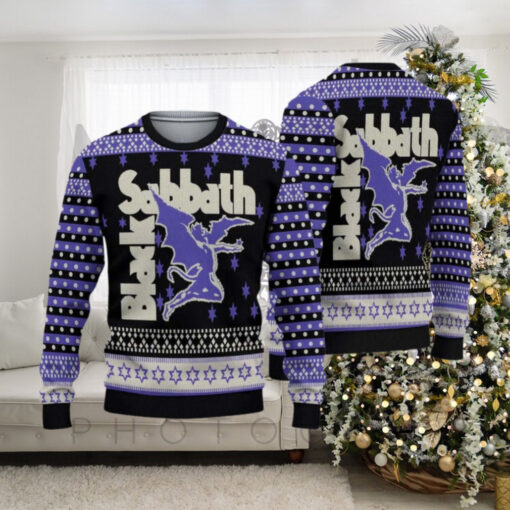 Black Sabbath Mascot Henry Knitted Black And Purple Fans Gift Ugly Christmas Sweater