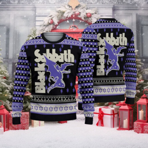 Black Sabbath Mascot Henry Knitted Black And Purple Fans Gift Ugly Christmas Sweater