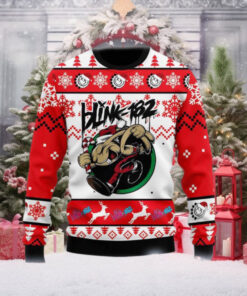 Blink 182 Band Merry Christmas Running Santa Rabbit Knitted 2024 Ugly Christmas Sweater