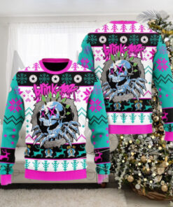 Blink 182 Punk Rock Skeleton With Logo Holiday Gift Knitted Ugly Christmas Sweater