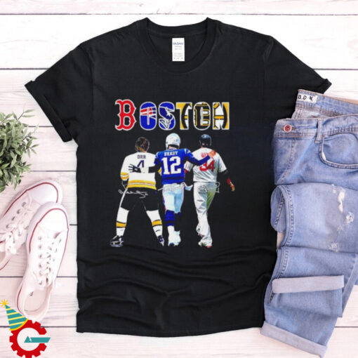 Boston sports teams legend Orr Brady and Ortiz signatures shirt