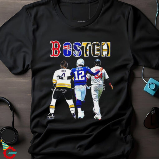 Boston sports teams legend Orr Brady and Ortiz signatures shirt