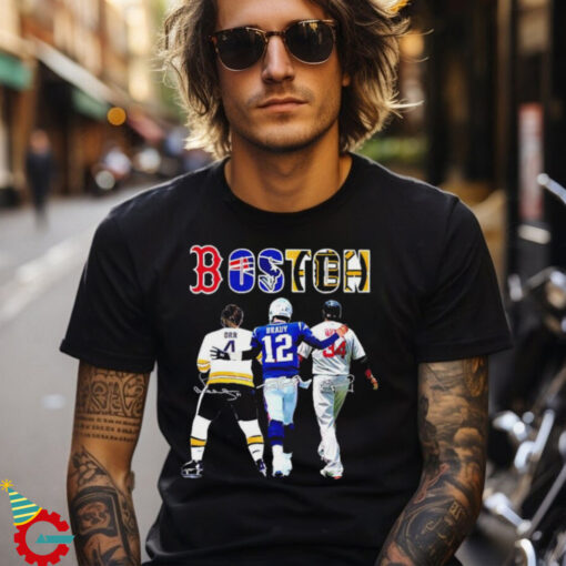 Boston sports teams legend Orr Brady and Ortiz signatures shirt