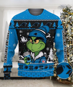 Carolina Panthers The Grinch Drink Coffee Ugly Christmas Sweater