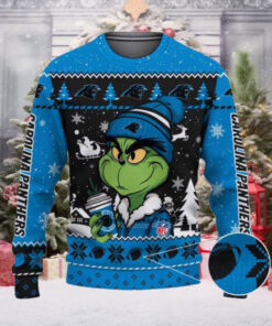 Carolina Panthers The Grinch Drink Coffee Ugly Christmas Sweater