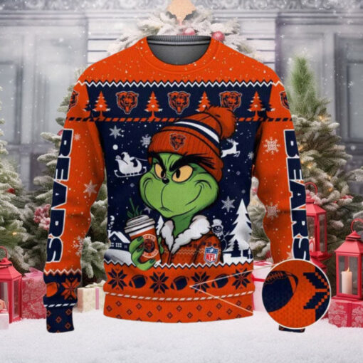 Chicago Bears The Grinch Drink Coffee Ugly Christmas Sweater