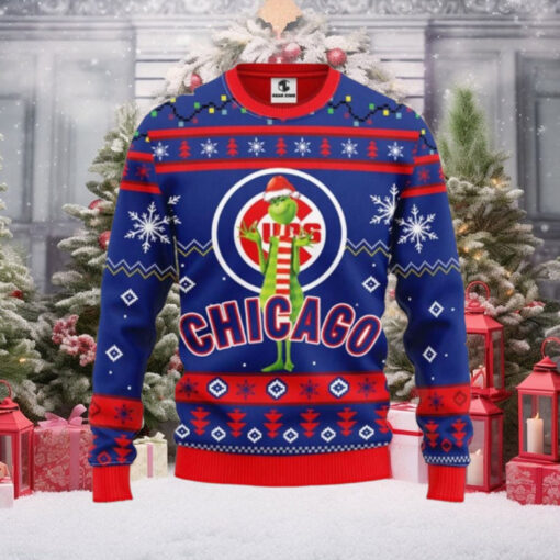 Chicago Cubs Grinch Ugly Christmas Sweater With Santa Hat