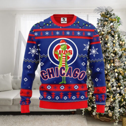 Chicago Cubs Grinch Ugly Christmas Sweater With Santa Hat