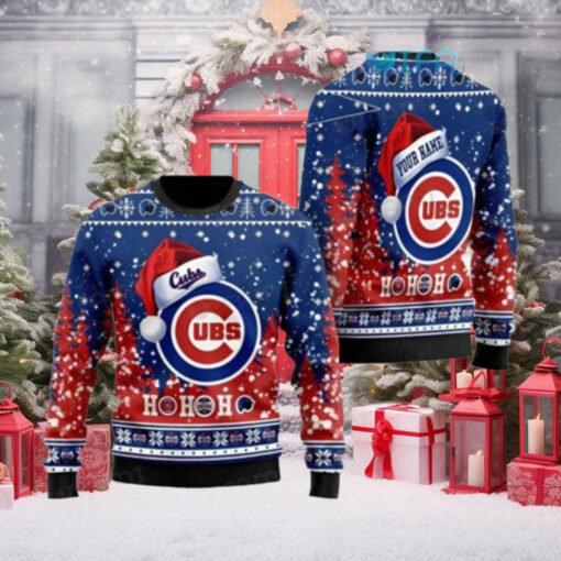 Chicago Cubs Ugly Sweater Customizable Festive Ho Ho Ho Design