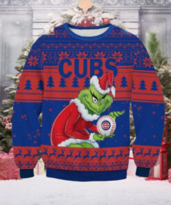 Chicago Cubs Ugly Sweater With Grinch Holding Cubs Baseball