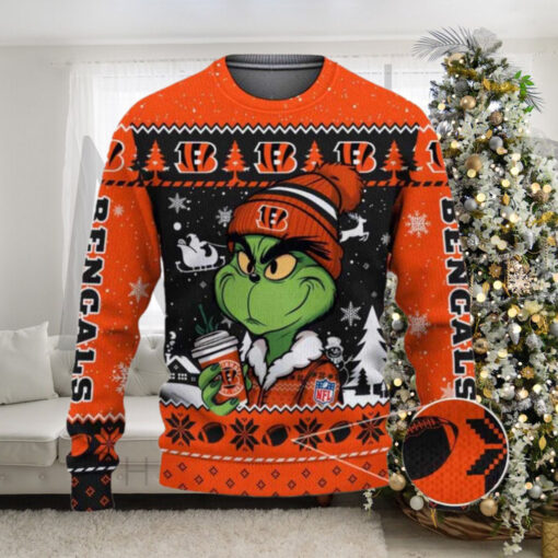 Cincinnati Bengals The Grinch Drink Coffee Ugly Christmas Sweater