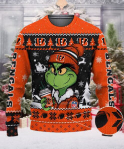 Cincinnati Bengals The Grinch Drink Coffee Ugly Christmas Sweater