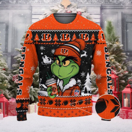 Cincinnati Bengals The Grinch Drink Coffee Ugly Christmas Sweater