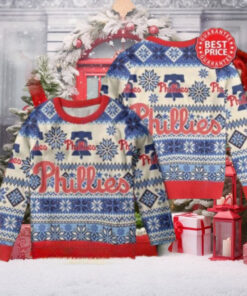 Classic Blue And Red Phillies Snowflake Christmas Sweater