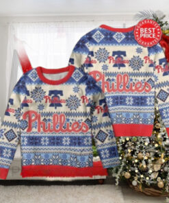 Classic Blue And Red Phillies Snowflake Christmas Sweater