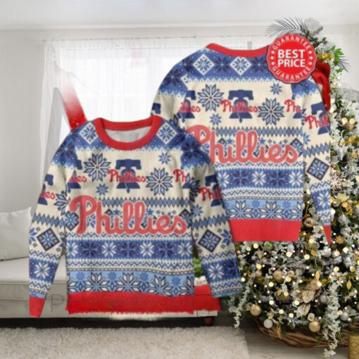 Classic Blue And Red Phillies Snowflake Christmas Sweater