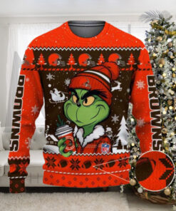 Cleveland Browns The Grinch Drink Coffee Ugly Christmas Sweater