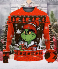 Cleveland Browns The Grinch Drink Coffee Ugly Christmas Sweater