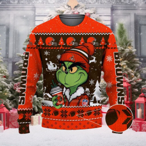 Cleveland Browns The Grinch Drink Coffee Ugly Christmas Sweater