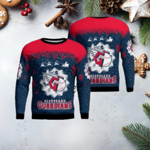 Cleveland Guardians Santa Sleigh Night Ugly Christmas Sweater