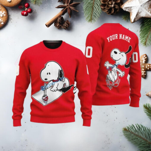 Cleveland Guardians Snoopy Custom Name Red Ugly Sweater