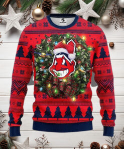 Cleveland Indians Santa Hat Ugly Christmas Sweater, MLB Ugly Sweater