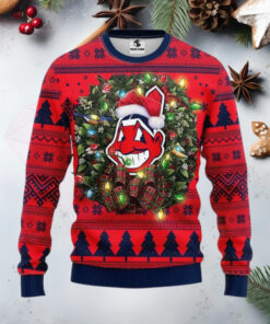 Cleveland Indians Santa Hat Ugly Christmas Sweater, MLB Ugly Sweater