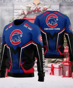 Custom Chicago Cubs Sweater Black And Blue Bear Design