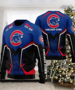 Custom Chicago Cubs Sweater Black And Blue Bear Design