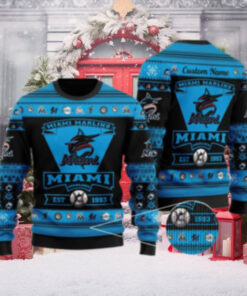 Custom Miami Marlins Black And Blue Ugly Christmas Sweater