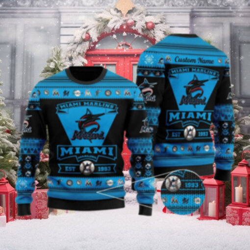 Custom Miami Marlins Black And Blue Ugly Christmas Sweater