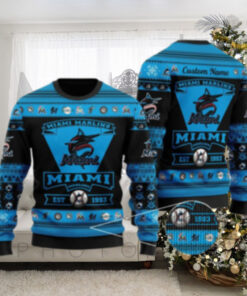 Custom Miami Marlins Black And Blue Ugly Christmas Sweater