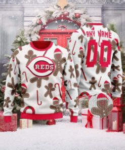 Custom Name Cincinnati Reds Gingerbread Ugly Christmas Sweater