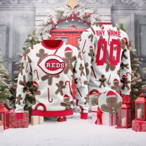 Custom Name Cincinnati Reds Gingerbread Ugly Christmas Sweater